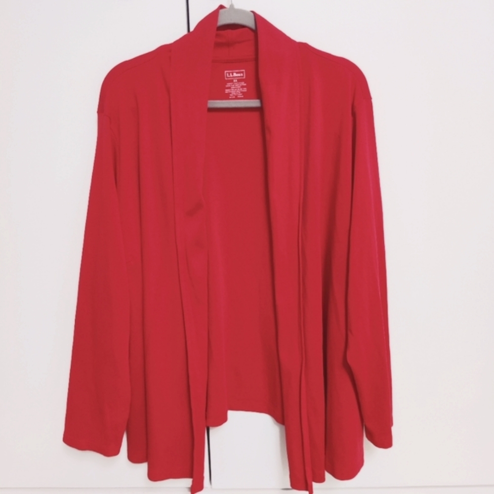 L.L. Bean Cherry Red Open Front Cardigan Long Sleeve Women's Sz 3X
